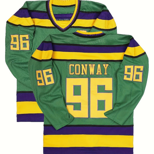 Men's Vintage Ice Hockey Jersey - Embroidered Logo, V Neck, Long Sleeve