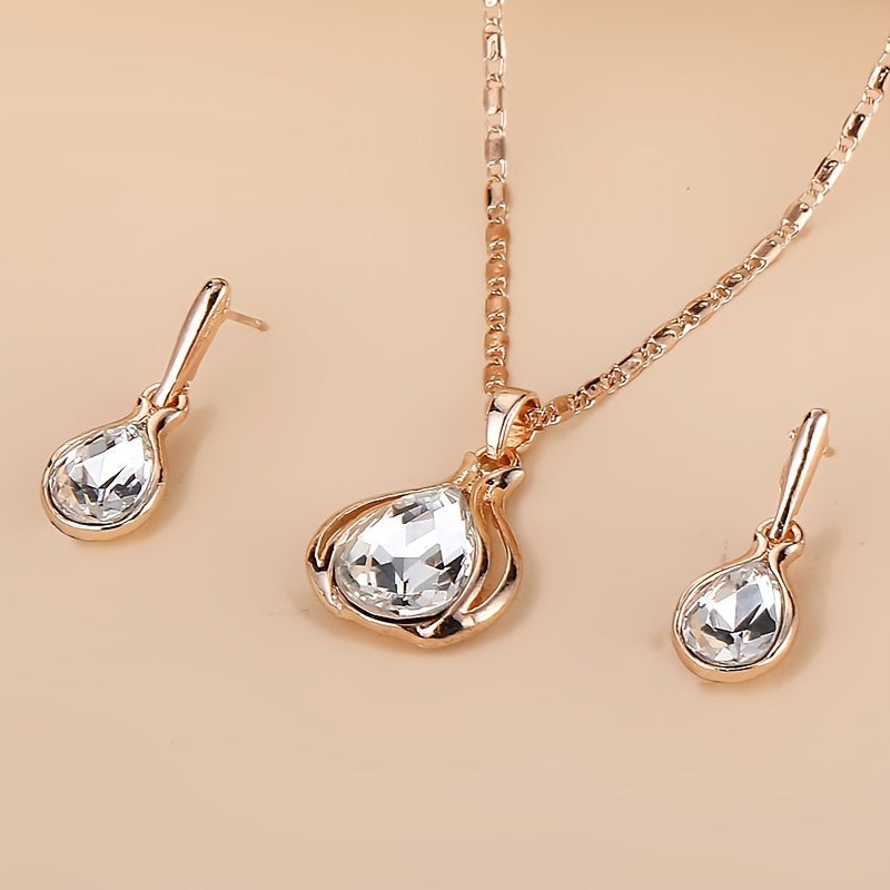 Water Drop Pendant Necklace & Earrings Set for Women/Girls