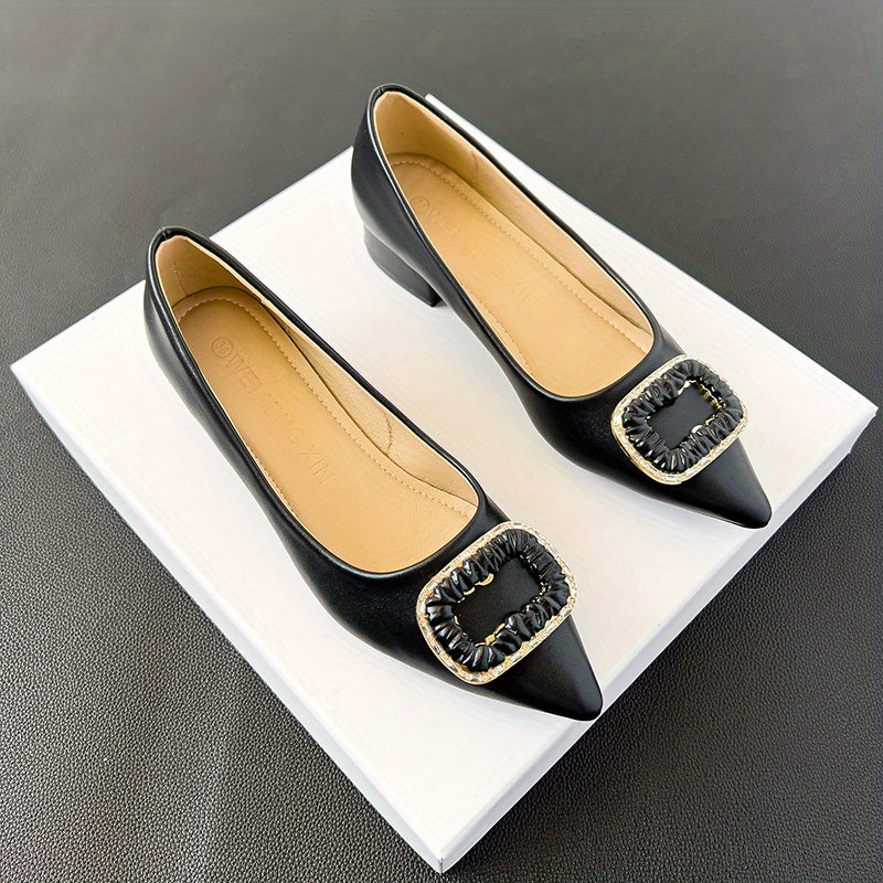 Women's Buckle Decor Point Toe Block Heel Shoes