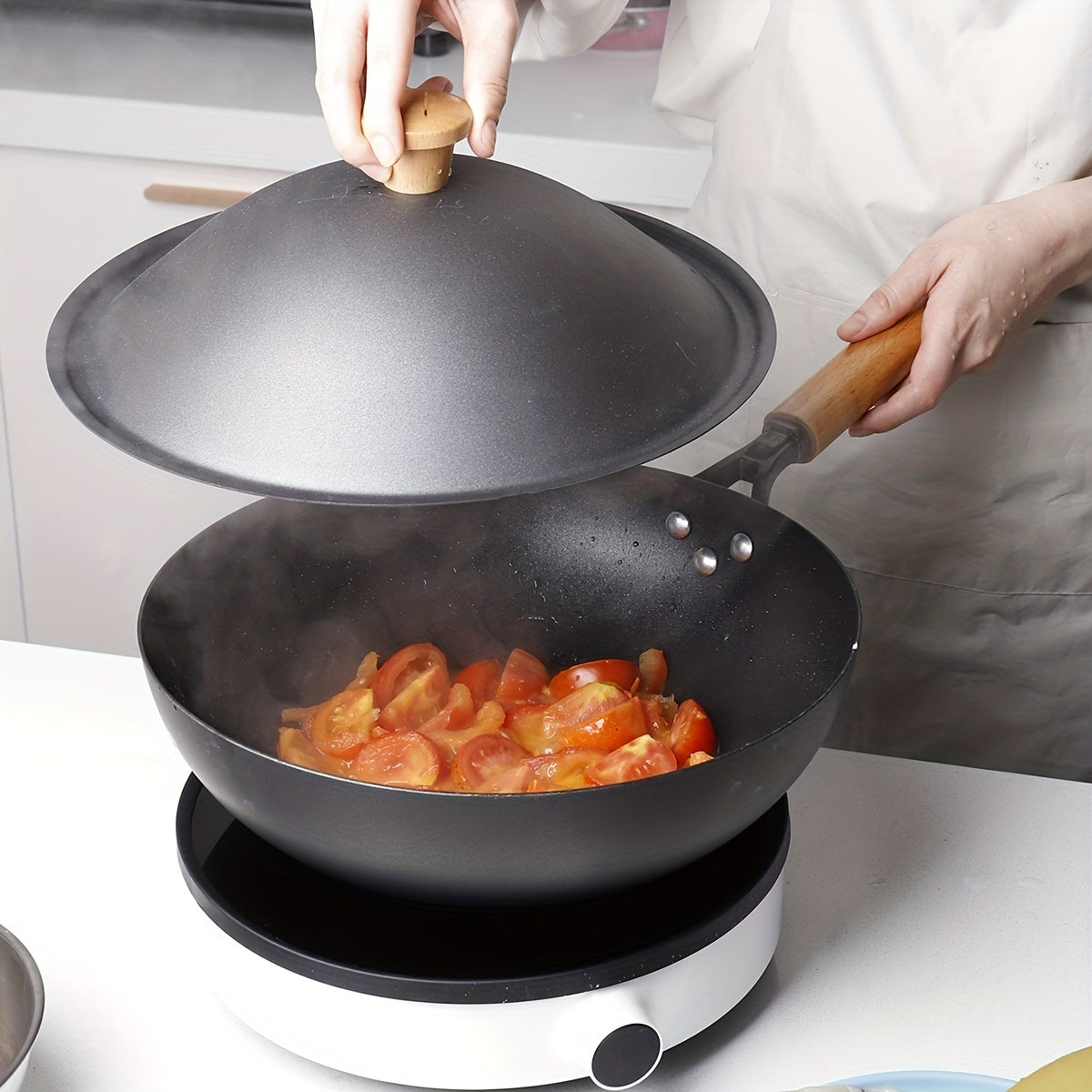 30 Cast Iron Wok With Lid Chinese Cooking Frying Pan
