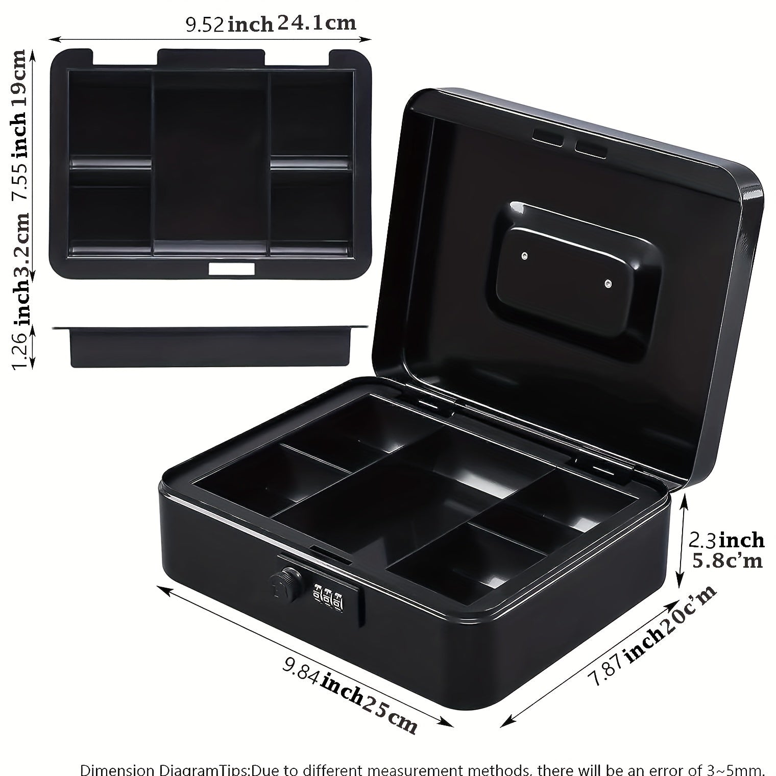 Large Metal Cash Box with Combination Lock Safe for Security 9.84 x 7.87 x 3.54