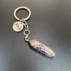 Natural Raw Stone Crystal Healing Tree Keychain For Men
