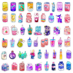 50Pcs Cartoon Drink Theme Waterproof Vinyl Stickers - Teens Girls Kids Gift