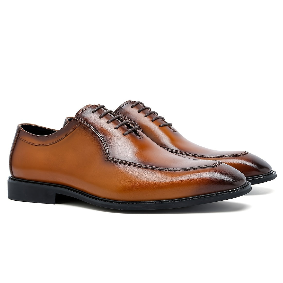 FARWARWO Men's Pointed Toe Leather Oxford Dress Shoes Light Brown