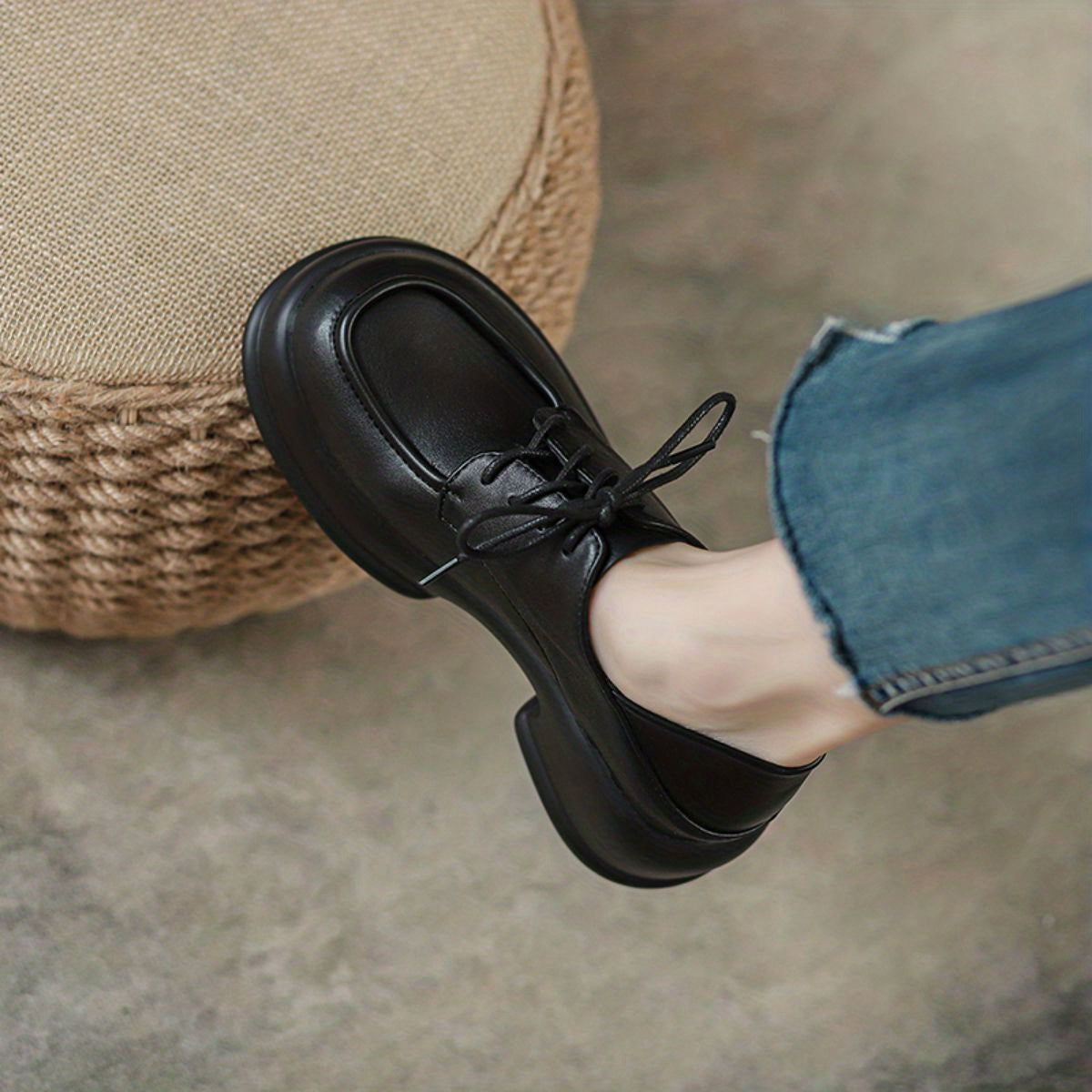 Women's British Style Loafers Comfortable Thick Sole Lace Up Shoes