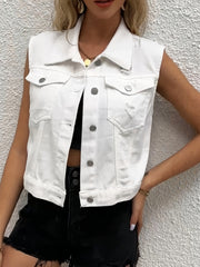 Sleeveless Single Breasted Denim Vest Women's Clothing