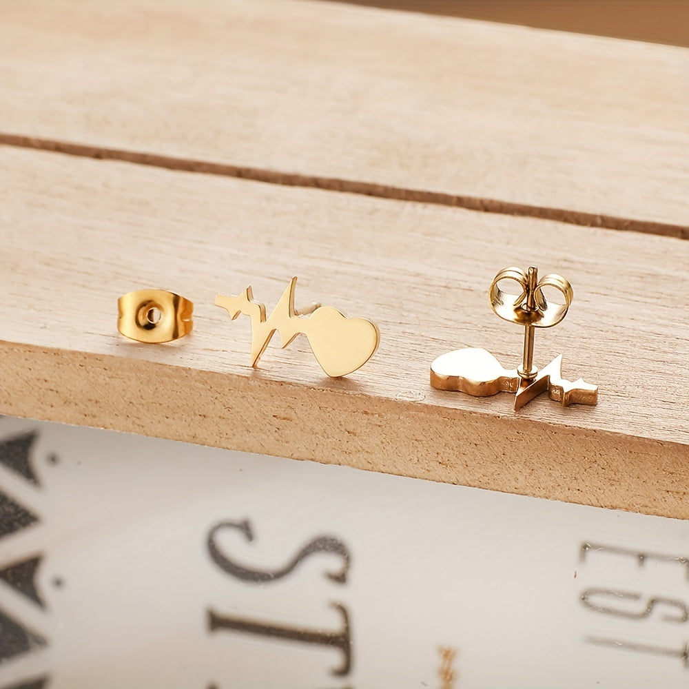 Heartbeat Steel Earrings 3 Colors 18k Plated Stud Women's Jewelry