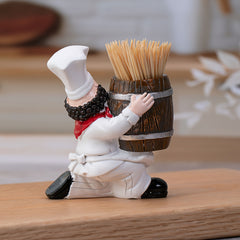 Chef Holding Toothpick Holder Wooden Bucket Decor