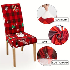 6pcs Fabric Christmas Chair Slipcovers Elastic Santa Elk Design