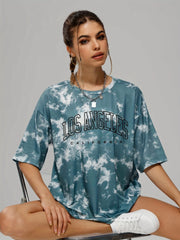 Tie Dye & Letter Graphic Tee Casual Loose Crew Neck T shirts Women's Clothing