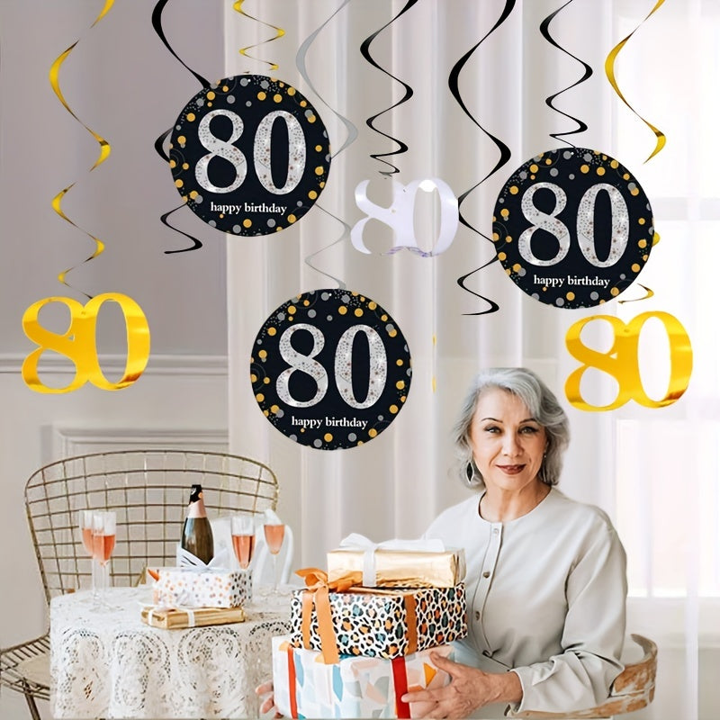 18pcs 80th Birthday PVC Spiral Hanging Decoration