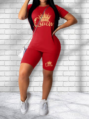 Letter Print Matching Set Short Sleeve T shirt & Biker Shorts