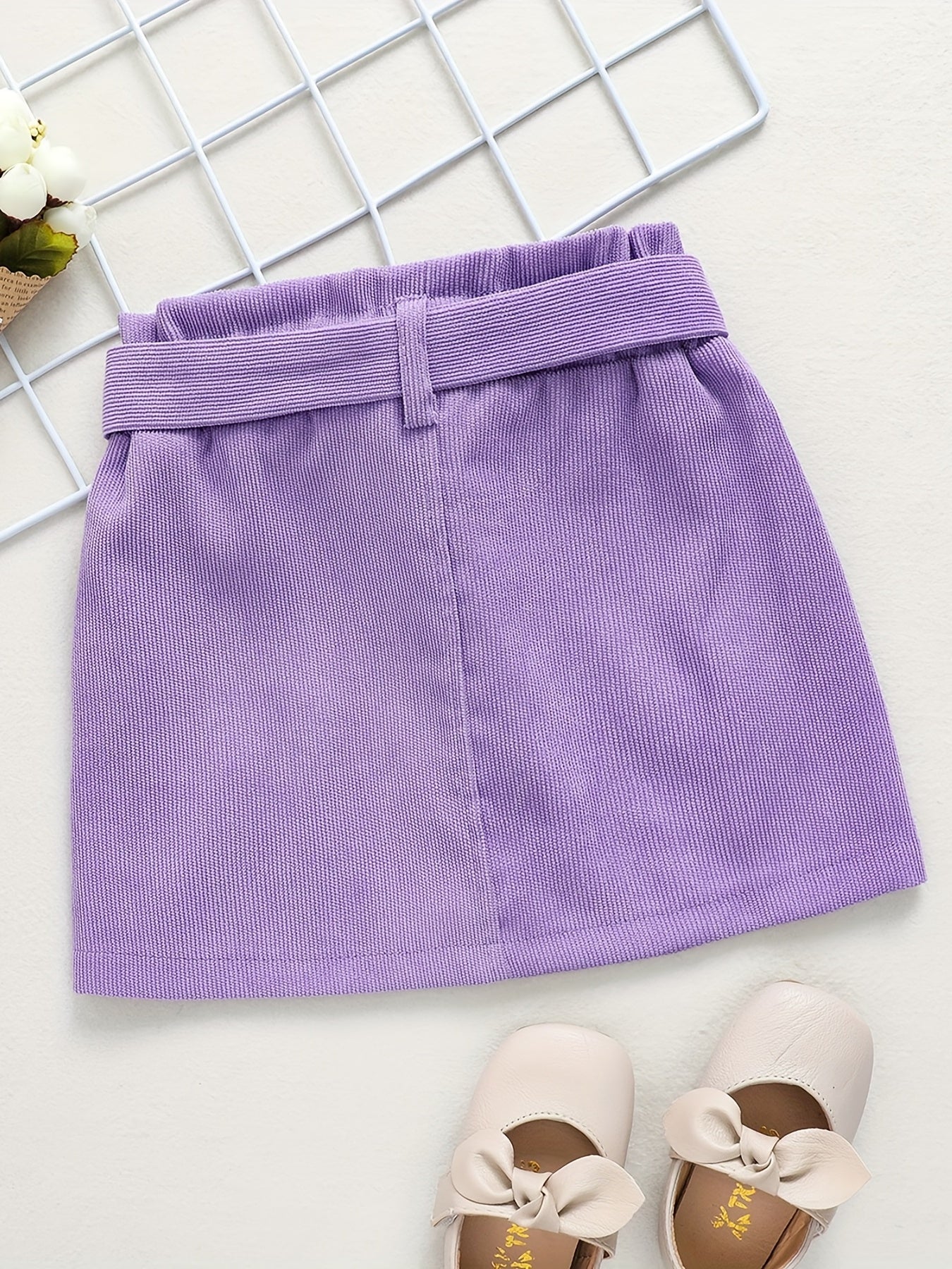 Girls Casual A-line Corduroy Short Skirt with Belt