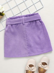 Girls Casual A-line Corduroy Short Skirt with Belt