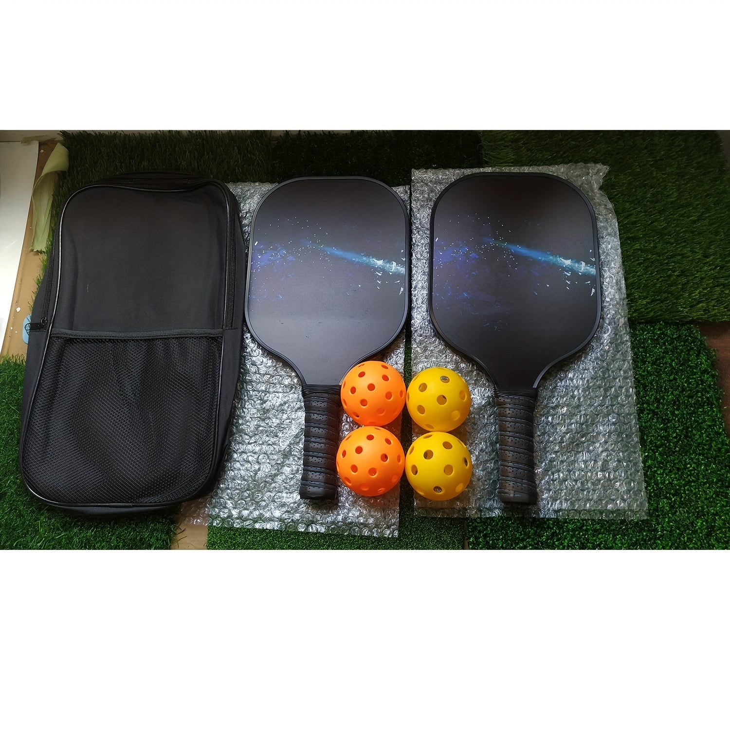 Fiberglass & Carbon Fiber Pickleball Set, 2 Rackets, 4 Balls, 1 Bag