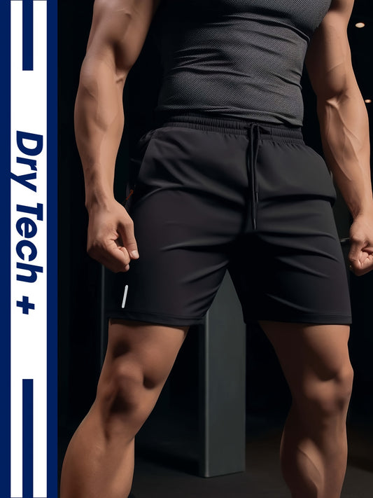 Men's Running Shorts Zipper Pockets Stretch Drawstring Outdoor Gym Shorts