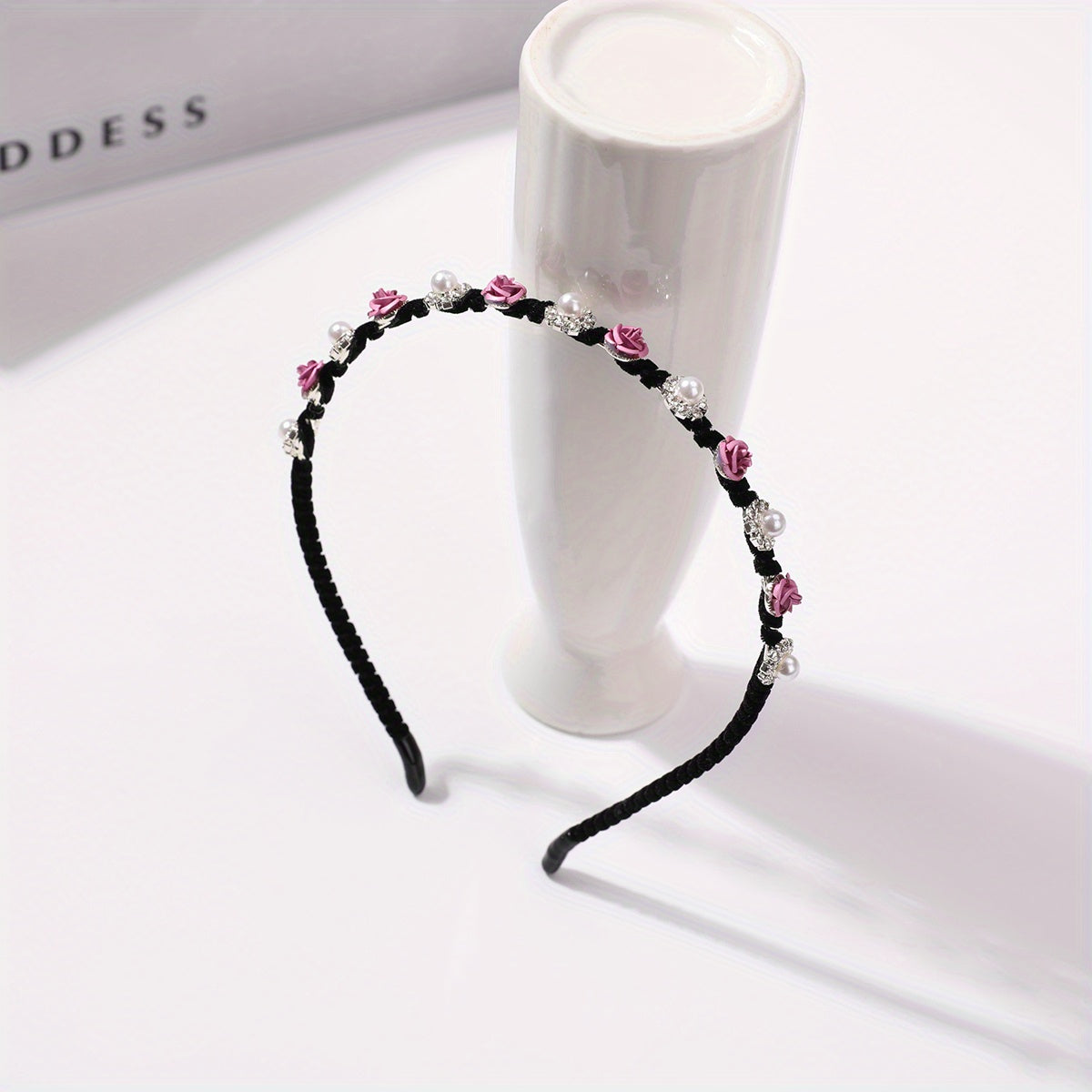 Faux Pearl Rhinestone Headband Flower Decor Head Hoop Hair Band