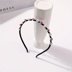 Faux Pearl Rhinestone Headband Flower Decor Head Hoop Hair Band