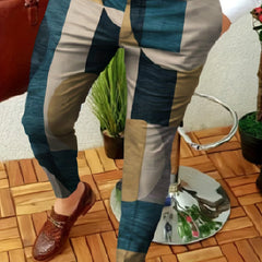 Geometric Print Slacks Men s Casual Vintage Style Stretch Dress Pants