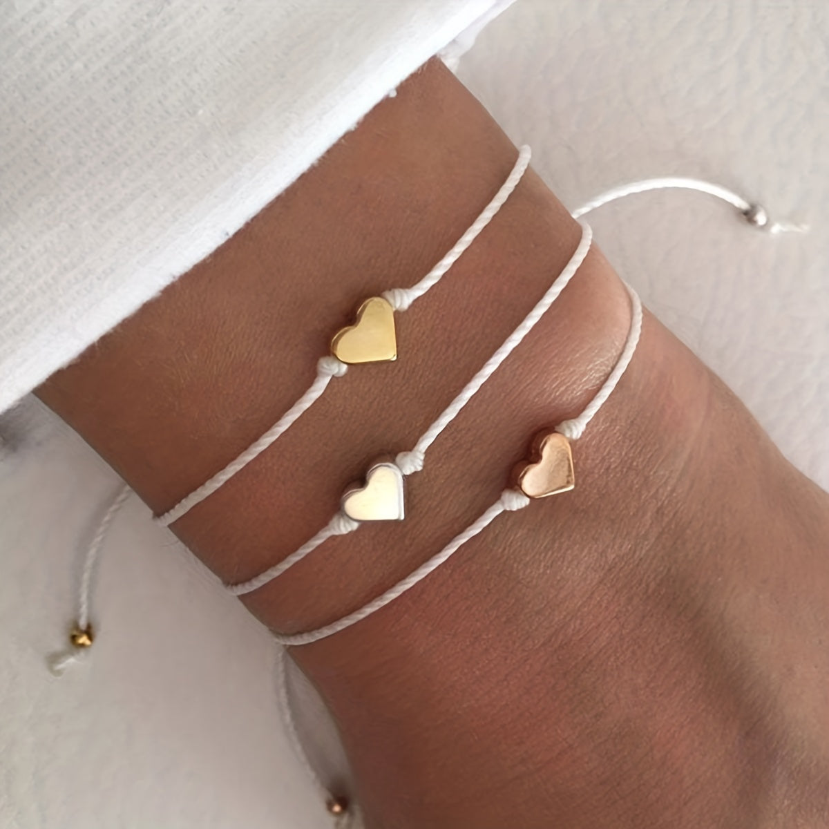 3 Pcs Rope Bracelet Heart Shape Adjustable Friendship Bangles