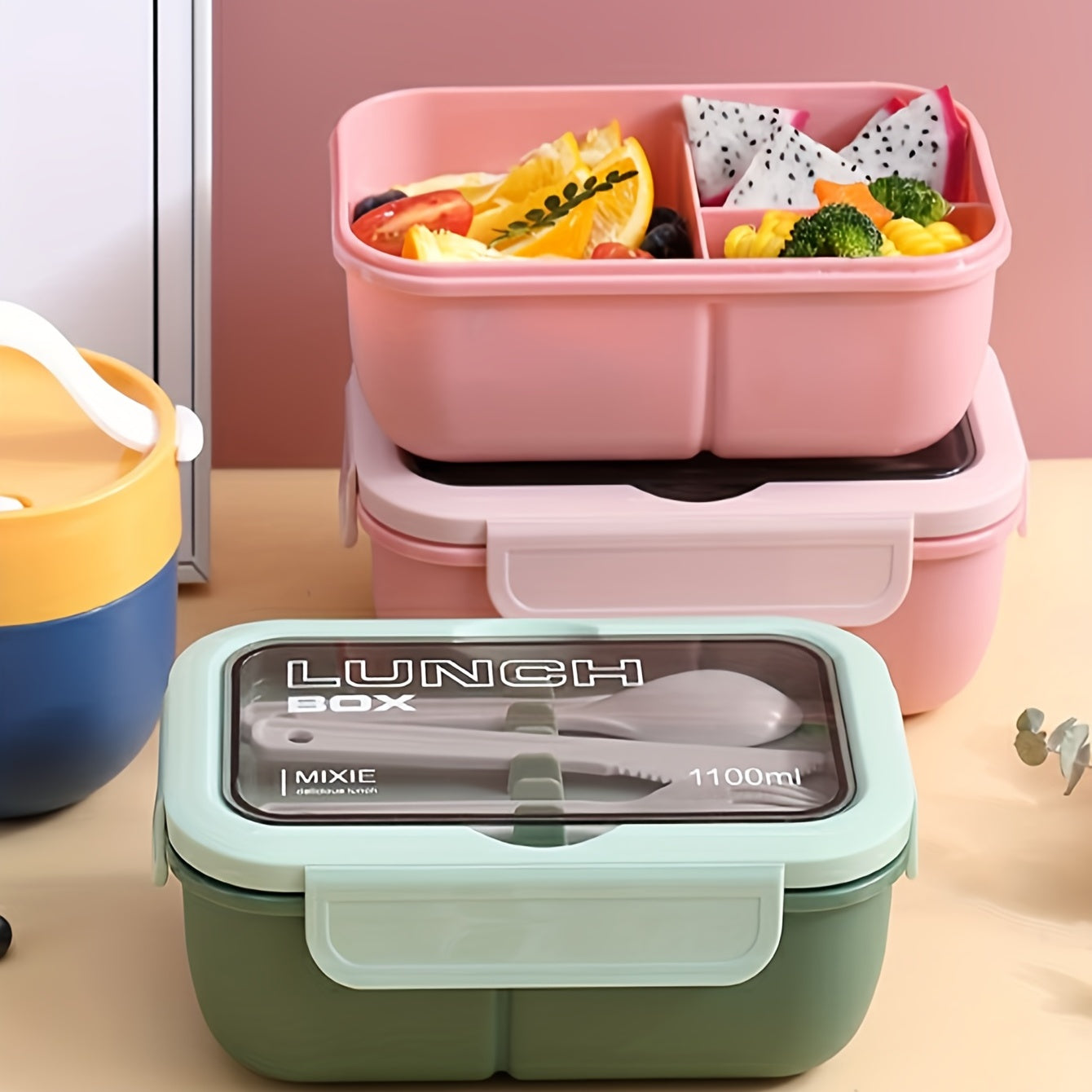 3-grid Insulated Lunch Box w/ Tableware - Leakproof Food Container for Office