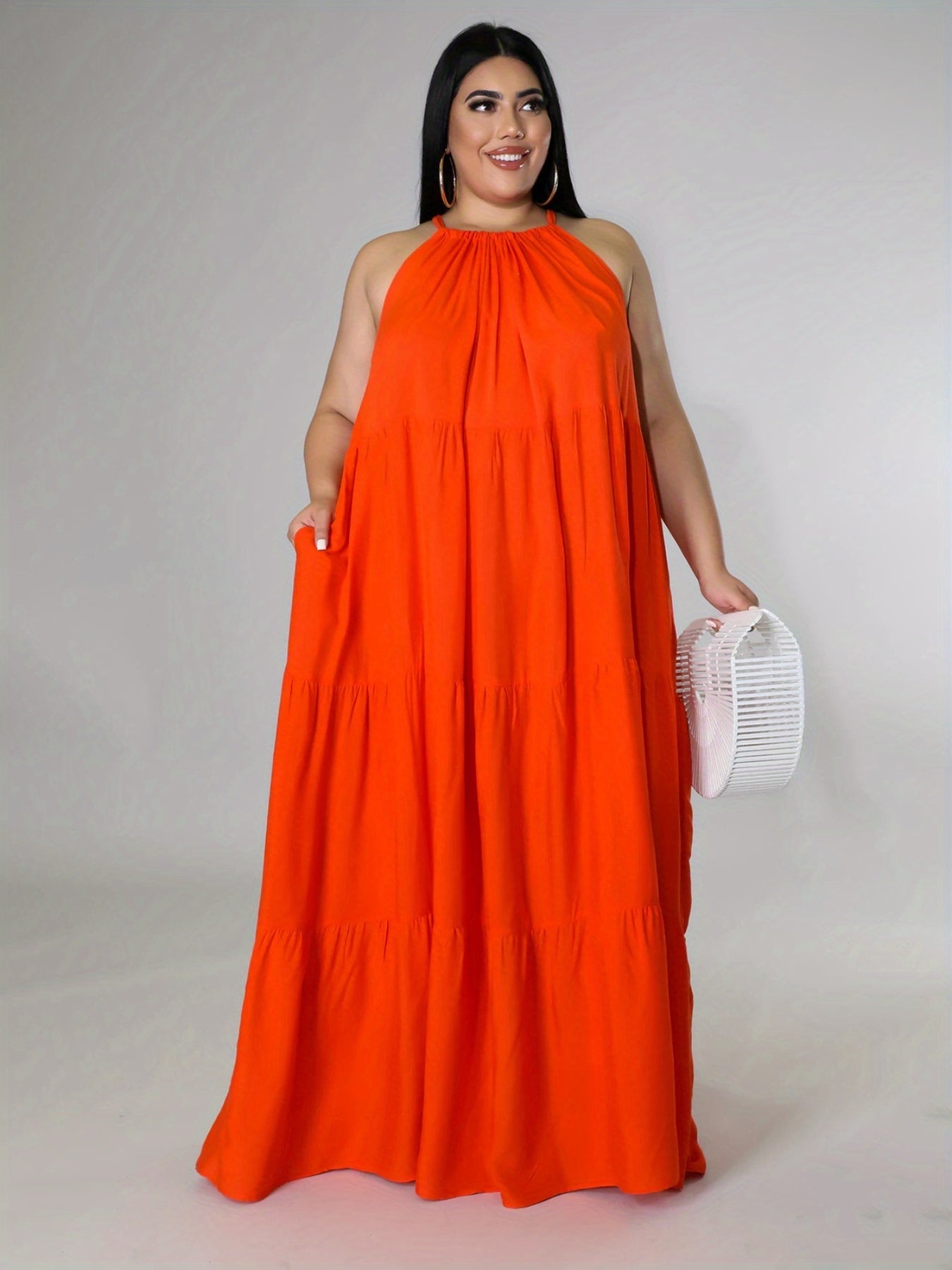  Halter Neck Maxi Smock Dress