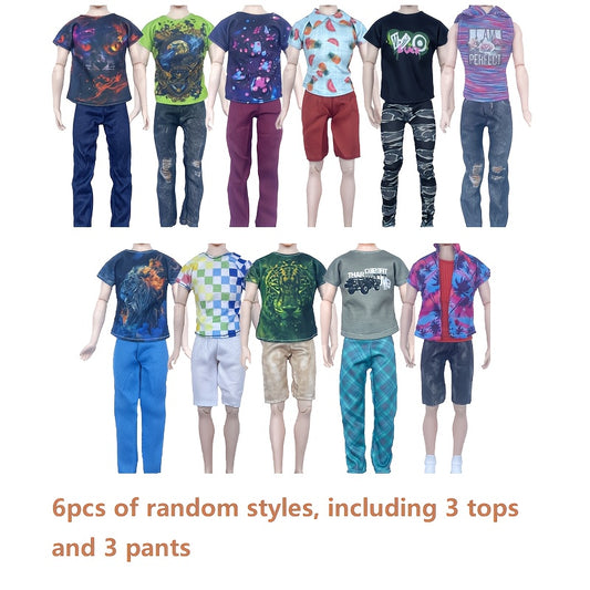 6pcs Set Male Doll Clothes Tops Pants Easy to Put on Durable 11.8 Inch Dolls