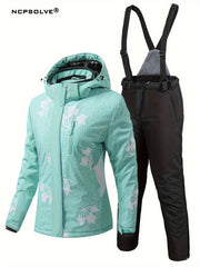 Geometric Print Ski Set Long Sleeves Hooded Jacket & Trouser Ski Suit