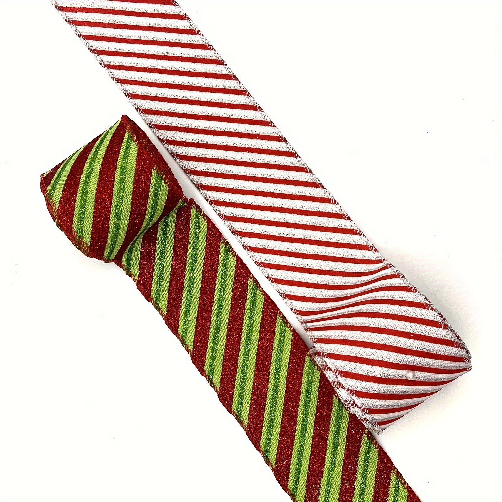 1pc 4 57 Meter Christmas Stripe Wired Ribbon Red And Green