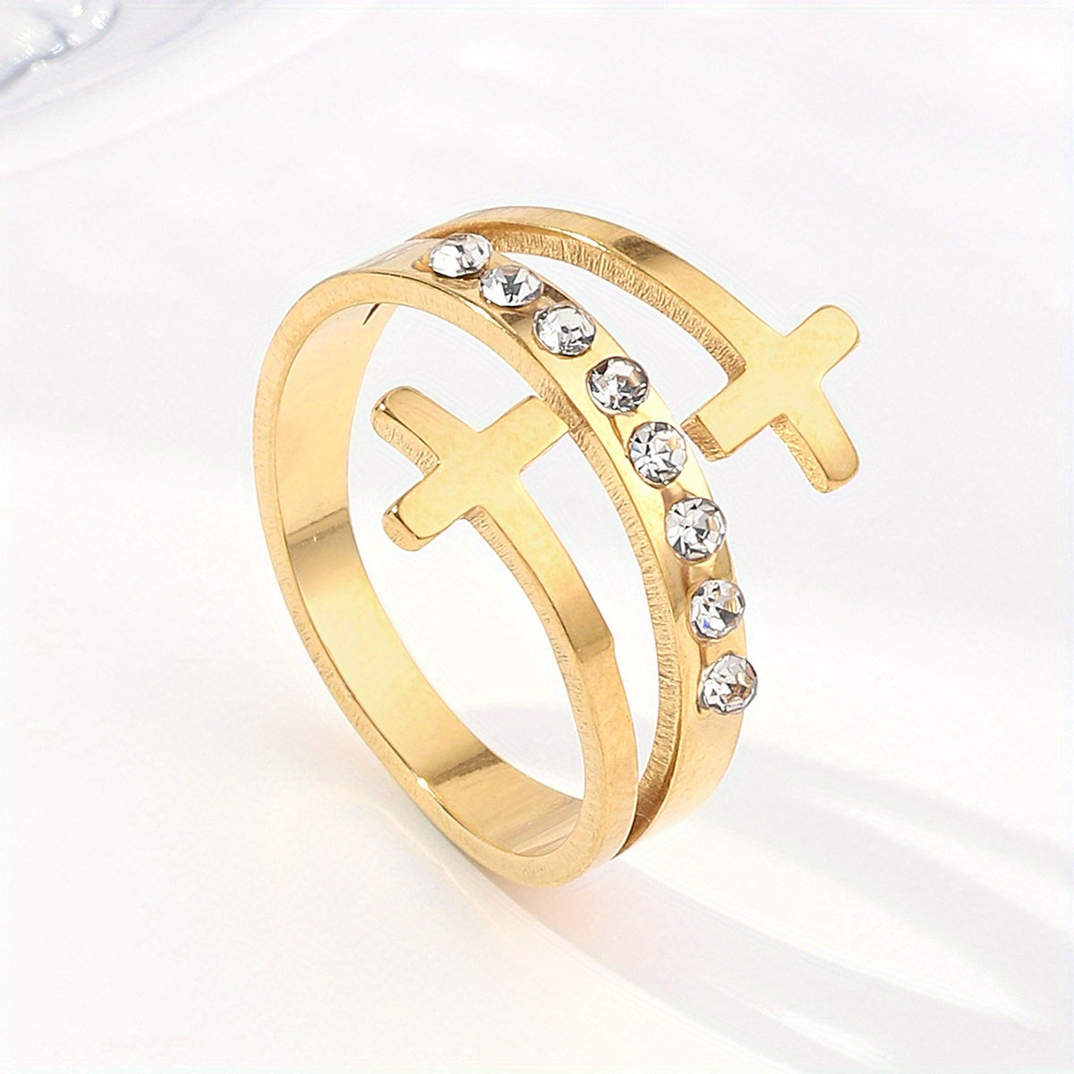 Dot Double Cross Classic Ladies Ring