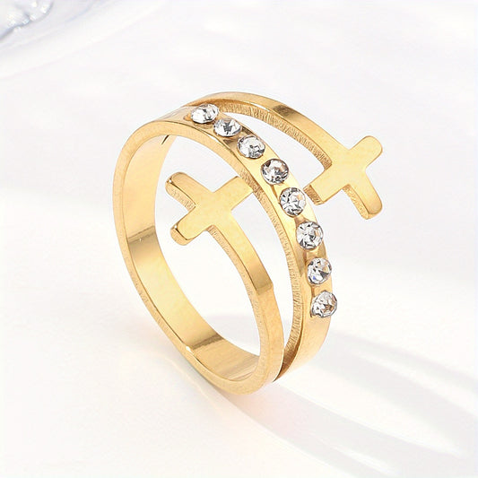Dot Double Cross Classic Ladies Ring