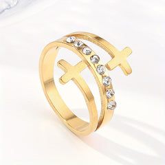 Dot Double Cross Classic Ladies Ring