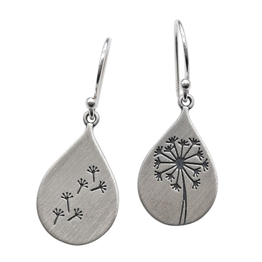 Vintage Dandelion Drop Dangle Earrings Water Drop Silver Plated Jewelry