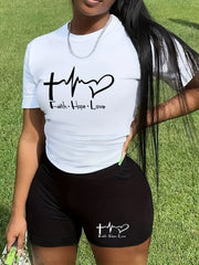 Graphic Print Casual Two Piece Set T-shirt & Slim Shorts Outfit