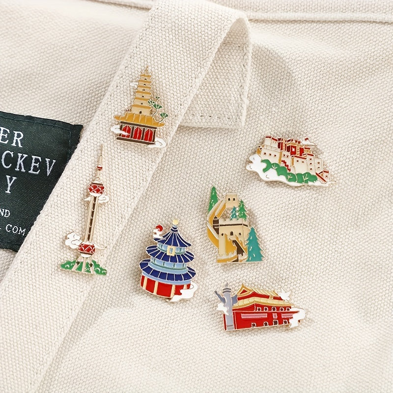 Chinese Style Scenic Monument Brooch DIY Clothes Hat Bag Backpack Accessory