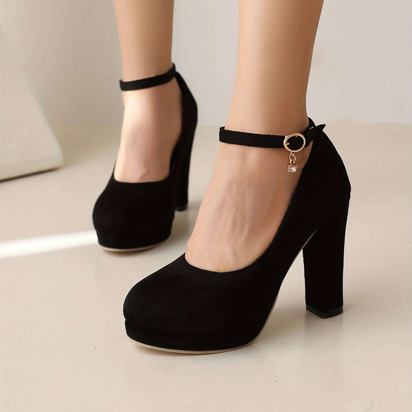 Women's Platform Chunky High Heels Ankle Buckle Strap Pumps