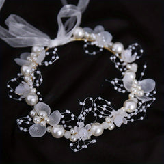 Crystal Pearl Flower Tiara Headband for Women
