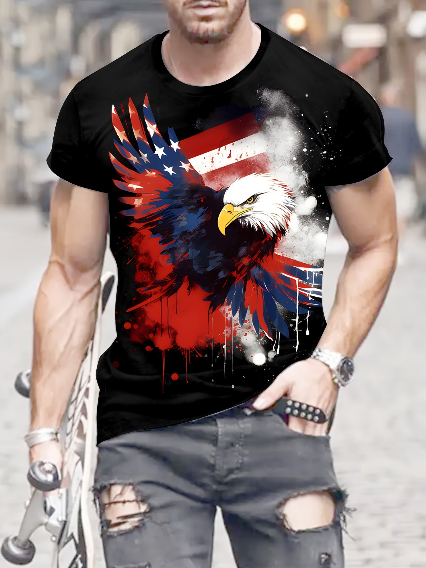 Eagle Print Men's Graphic T-shirt for Summer