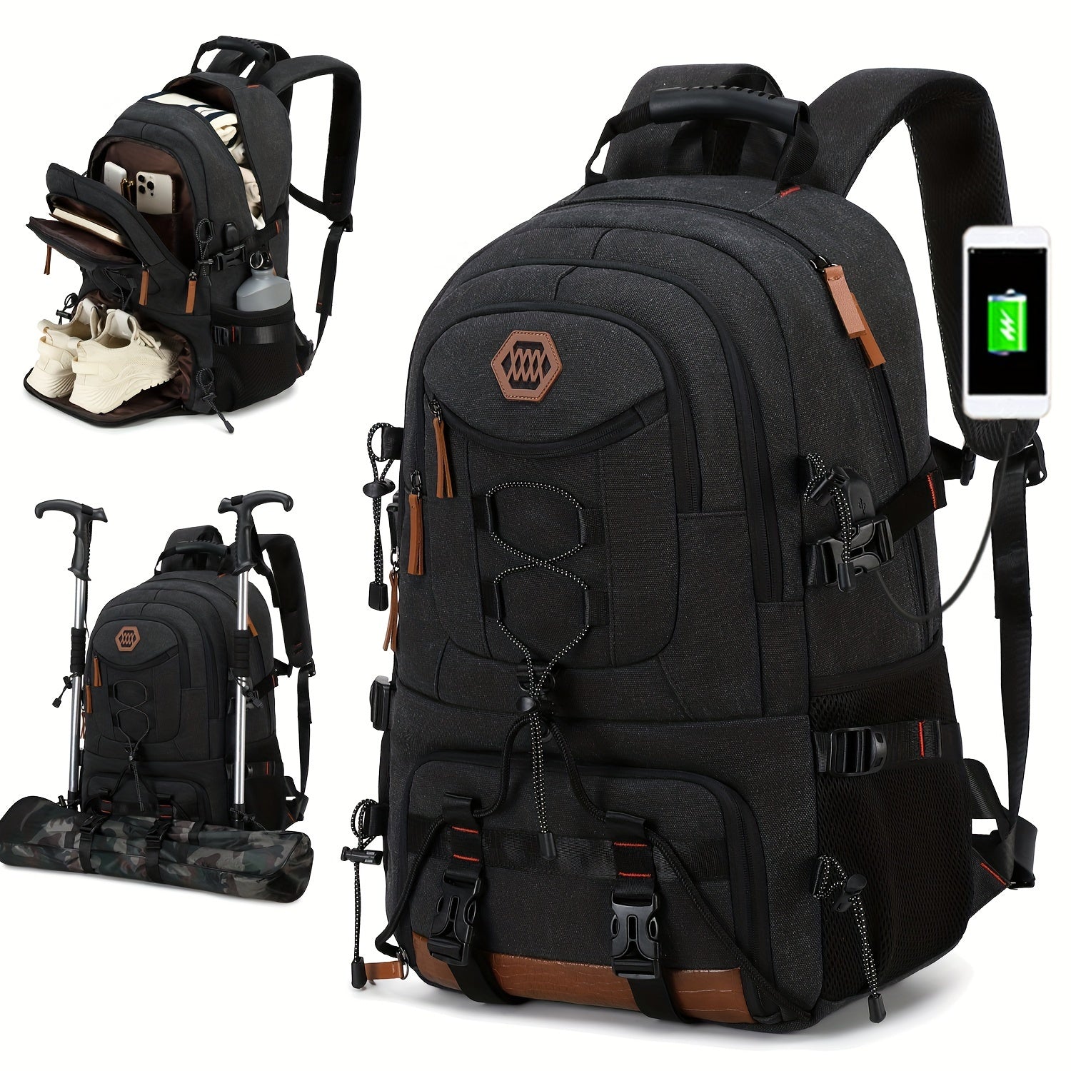 Large Hiking Backpack with Shoe Compartment & Laptop Sleeve