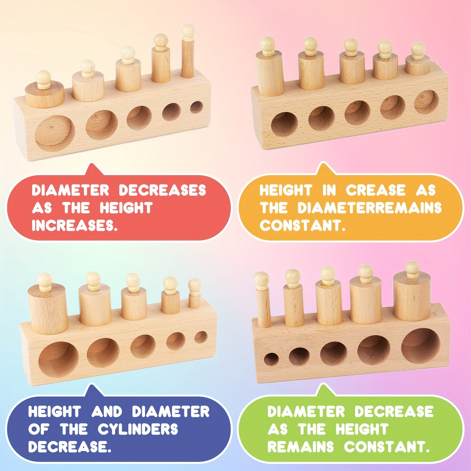 Wooden Cylinder Puzzle Toy Set 4pcs Educational Material Perception Tool