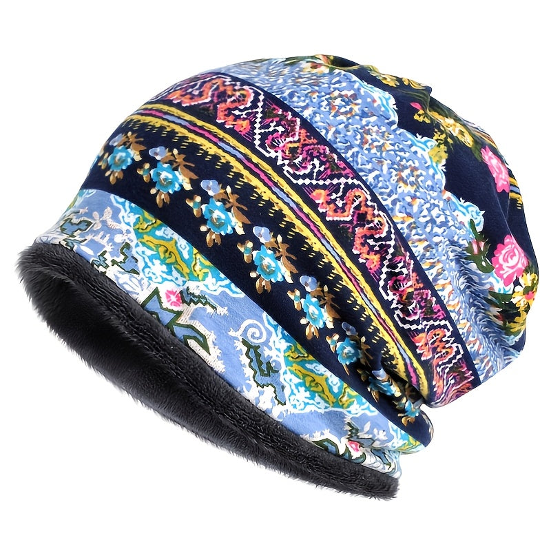 Vintage Bohemian Style Fleece Knitted Hat & Scarf Set
