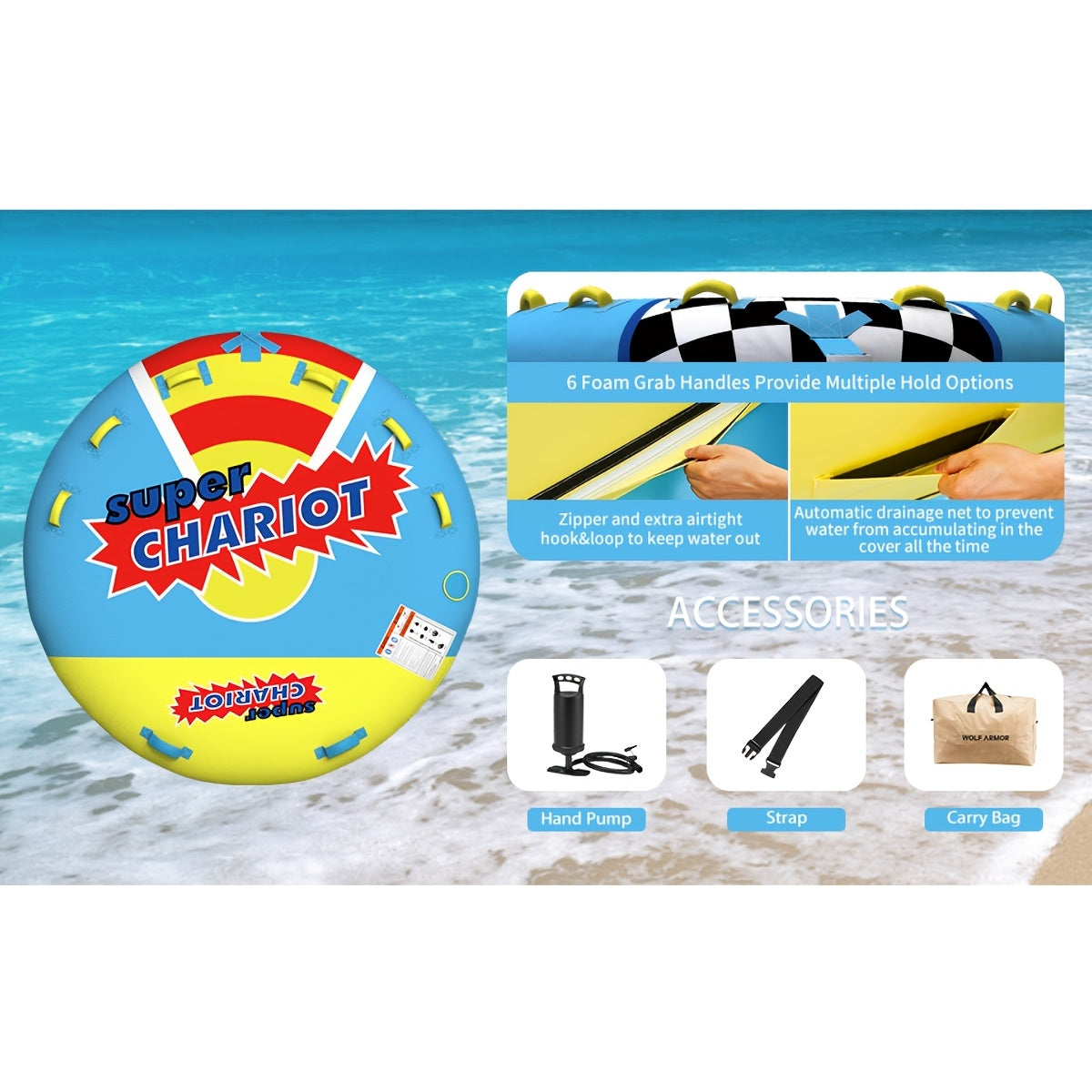 3 Person Heavy Duty Inflatable Towable Tube for Boats