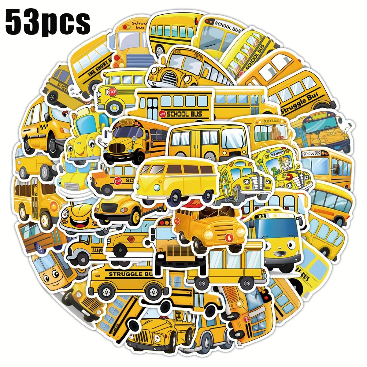 53pcs Animation Bus Waterproof Vinyl Stickers for DIY Phone Cases & Suitcases