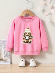 Cartoon Koala Pattern Crew Neck Long Sleeve Sweatshirt Pullover For Girls Kids