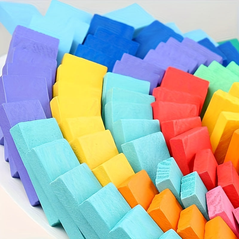 120pcs Rainbow Wooden Domino Toy Set Educational Building Blocks