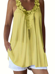 Floral Lace Stitching Tank Top Crew Neck Summer Sleeveless