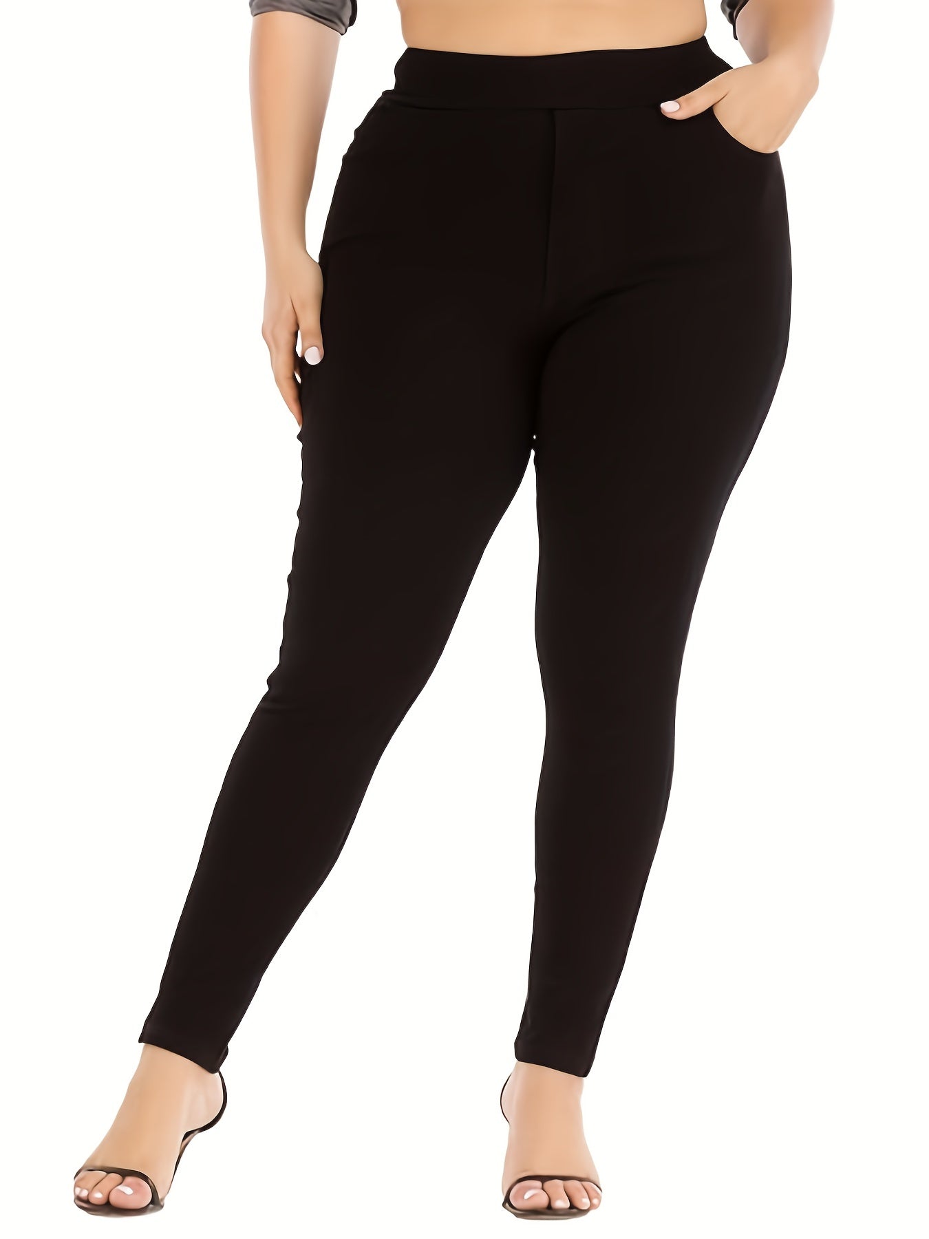  Solid Skinny Trousers High Rise Medium Stretch