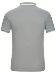 Men's Solid Bright Polo Shirt Casual Slightly Stretch Lapel Button Up Polo Shirt