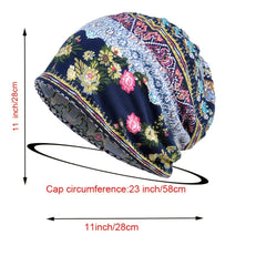 Bohemia Soft Flower Print Sleep Beanie Hat Cap 23 Inches 58 Cm