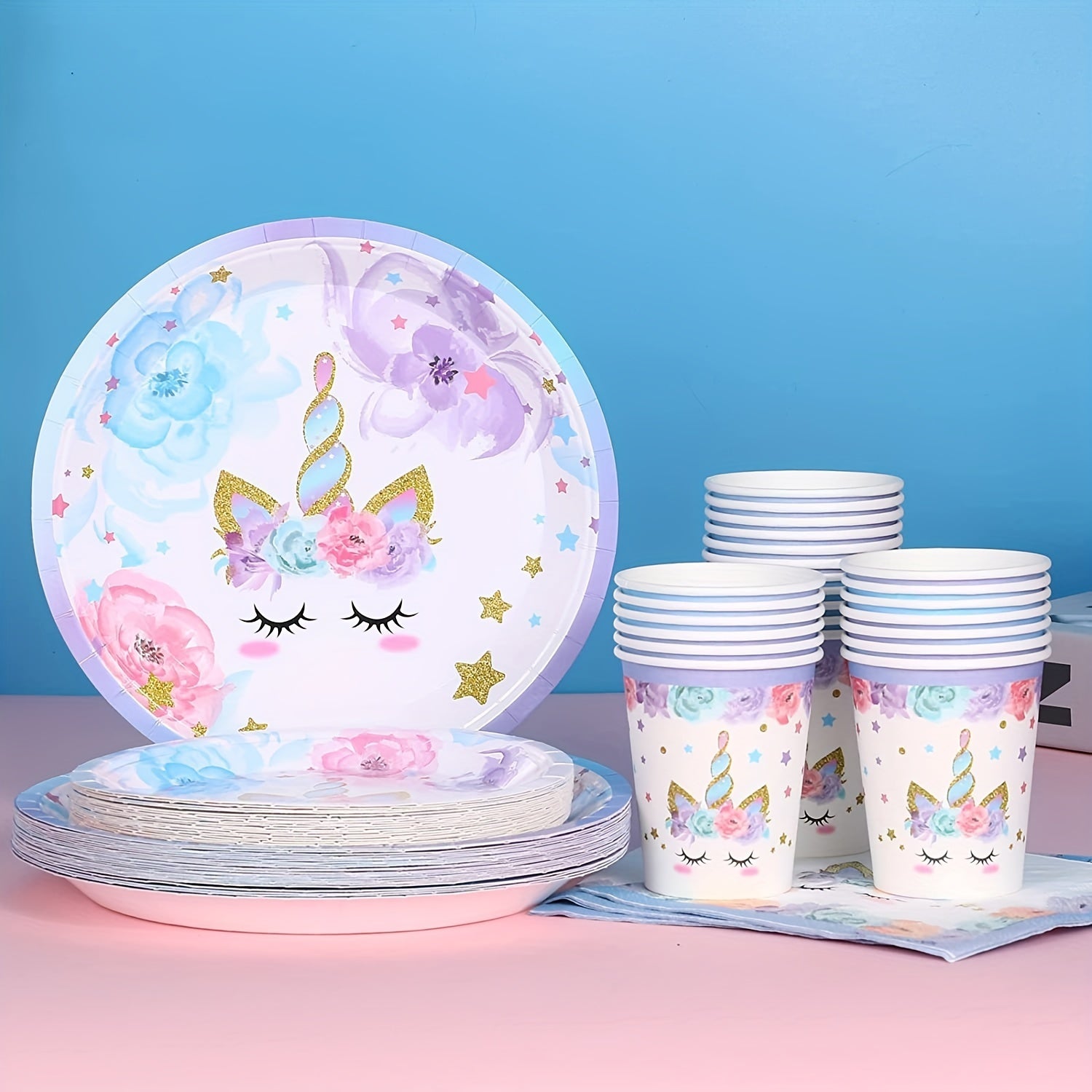 Unicorn Party Supplies 16pcs Plates Cups Napkins Gift